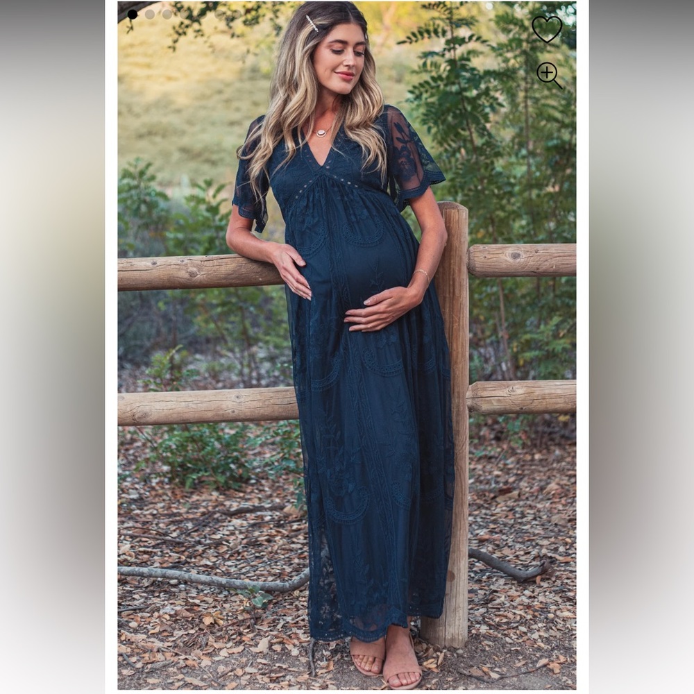 Navy blue maxi dress in maternity size small with lace. Brand: Pink Blush